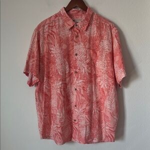 Pink Tropical Print Short Sleeve Button Down Shirt
